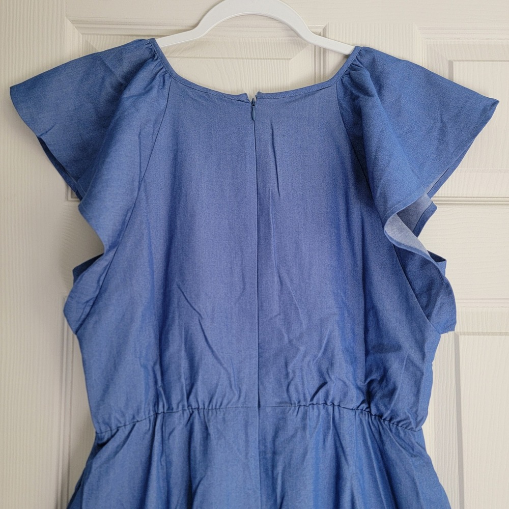 NWT Lost + Wander Riviera Midi Dress Blue Embroidered A-line Tiered Pocket Small - Picture 13 of 16